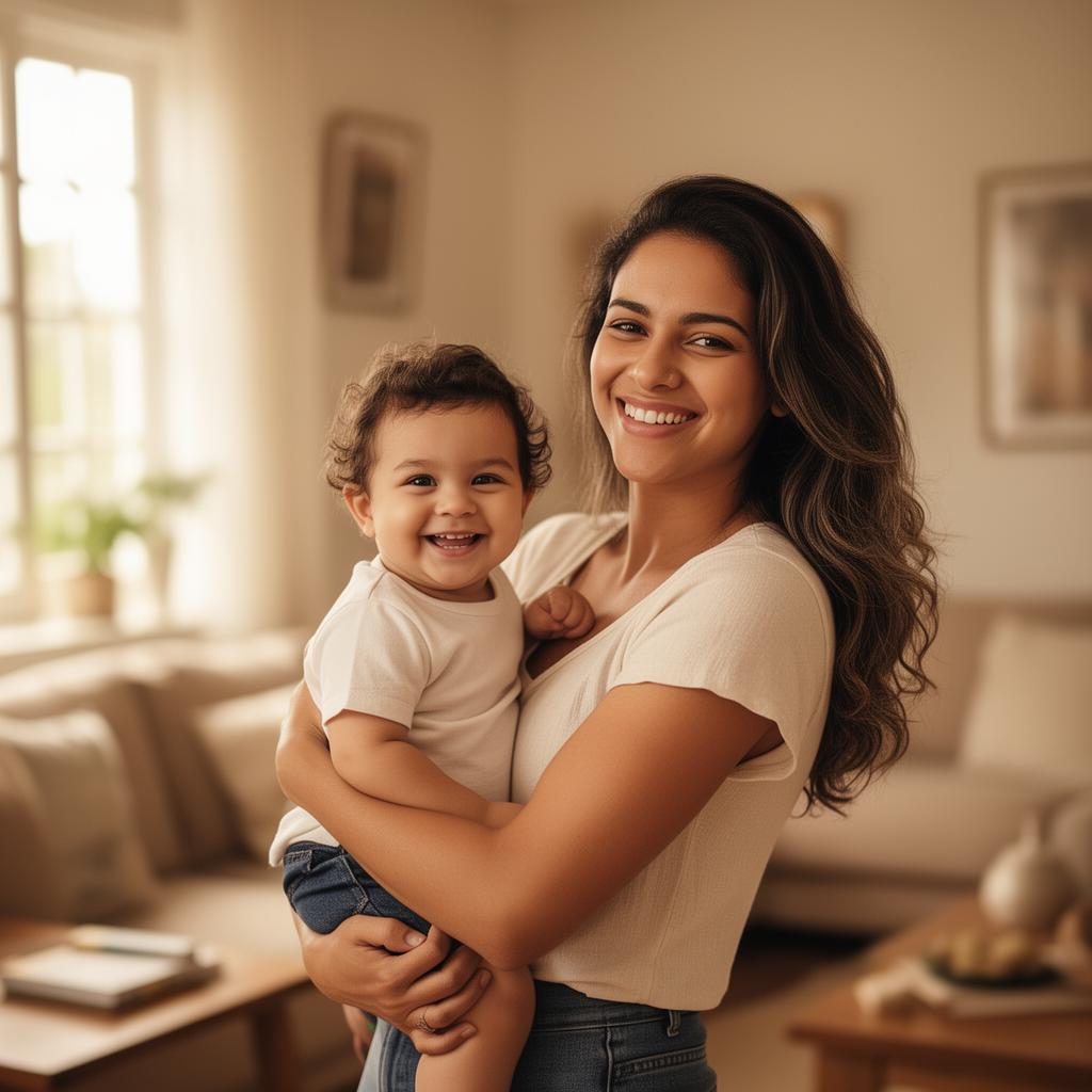 Mãe brasileira cuidando do filho em casa nos EUA